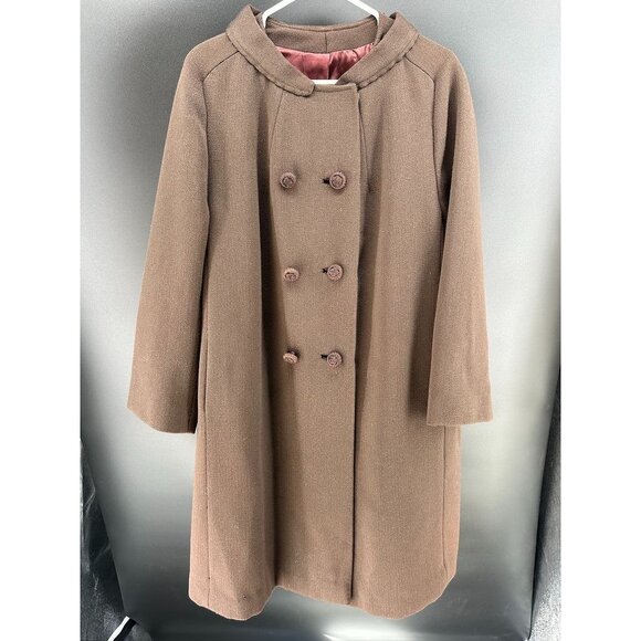 Vintage Wool Brown Double Breasted Coat Thick Jacket Size M/L - Picture 1 of 8